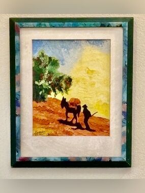 Vintage/Original Palette Knife Oil Painting on Hardboard with Custom Mat & Frame